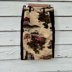 Anthropologie Cartonnier Skirt Size 4 Equestrian Horses Velvet Ivory Green Lined